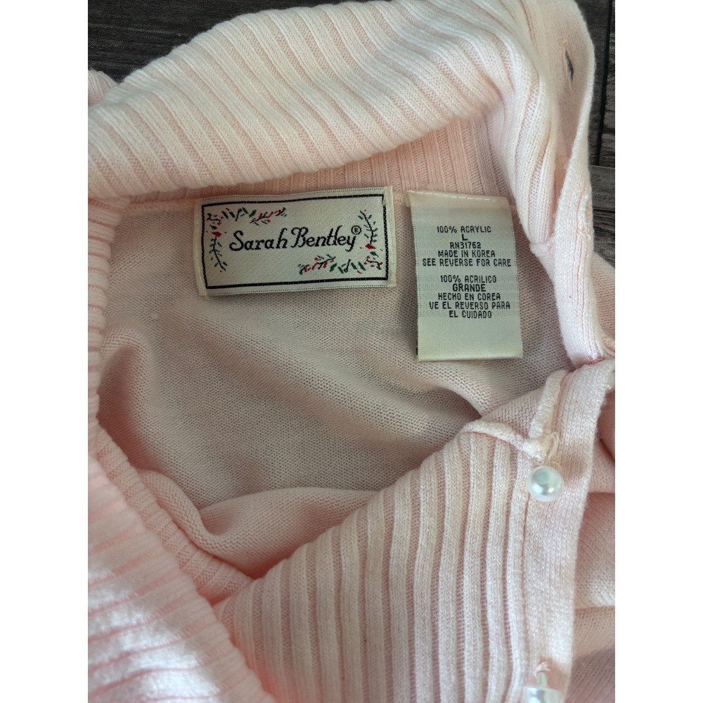 Vintage Sarah‎ Bentley Pink Sweater Large Pearl Trim Collar 80s 90s Cottagecore - Picture 5 of 5